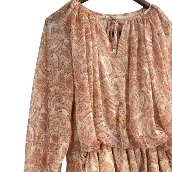 NWT FATE Paisley Tan Peasant Blouse Womens Size Small Cottagecore Ruffle Boho - Picture 2 of 8